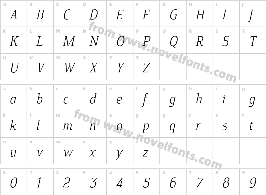 Cavole Slab Light ItalicCharacter Map