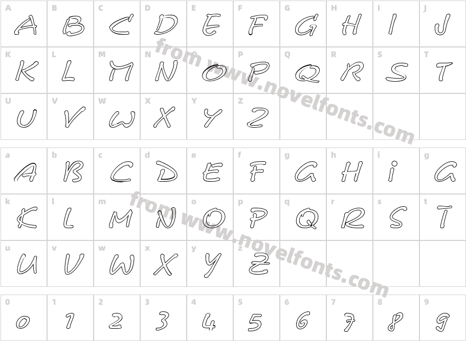 Cerberix Outline ItalicCharacter Map