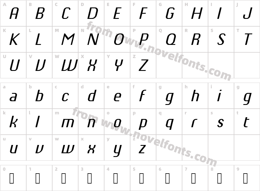 Chiq Reduced ItalicCharacter Map