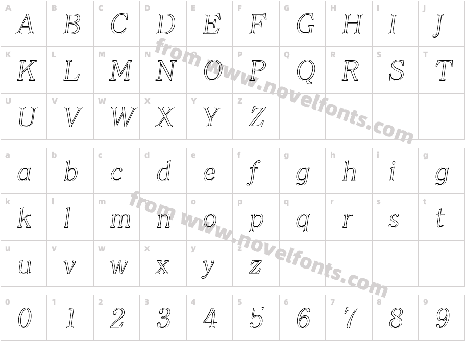 Christian Becker Outline Ex Light ItalicCharacter Map