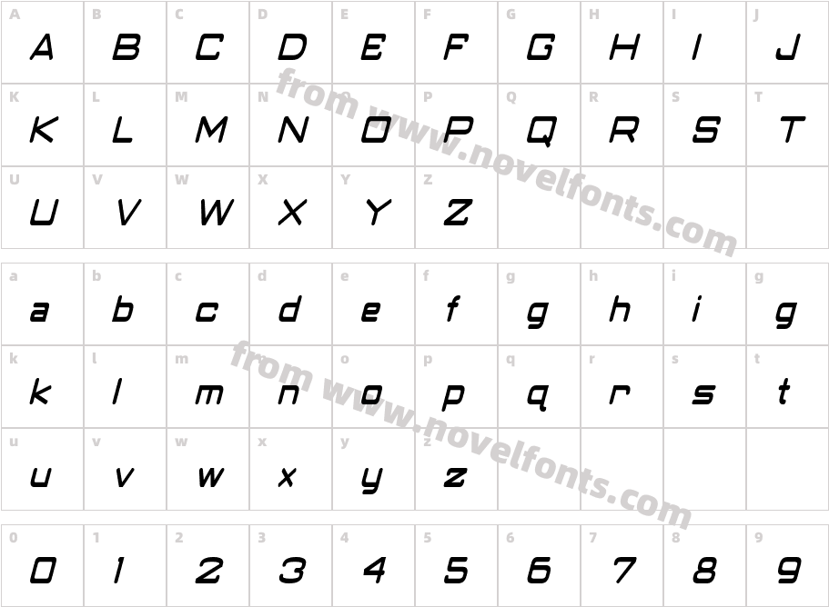 Classic Robot Condensed ItalicCharacter Map