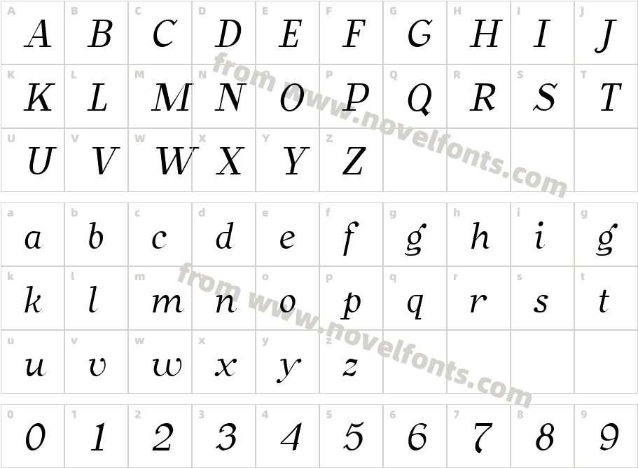 BearButteT ItalicCharacter Map