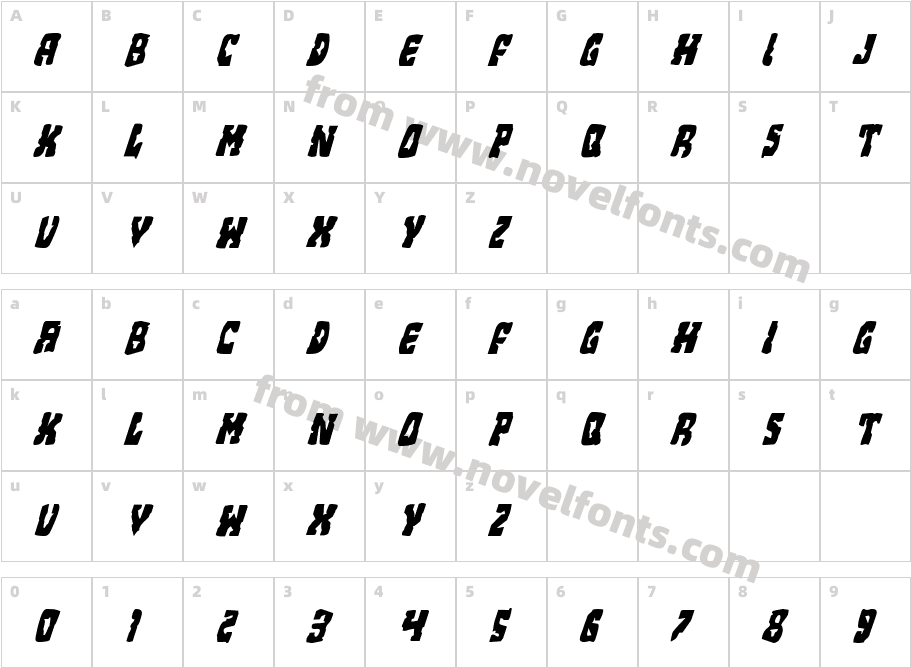 Beastian Condensed ItalicCharacter Map