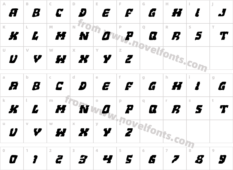 Beastian Expanded ItalicCharacter Map