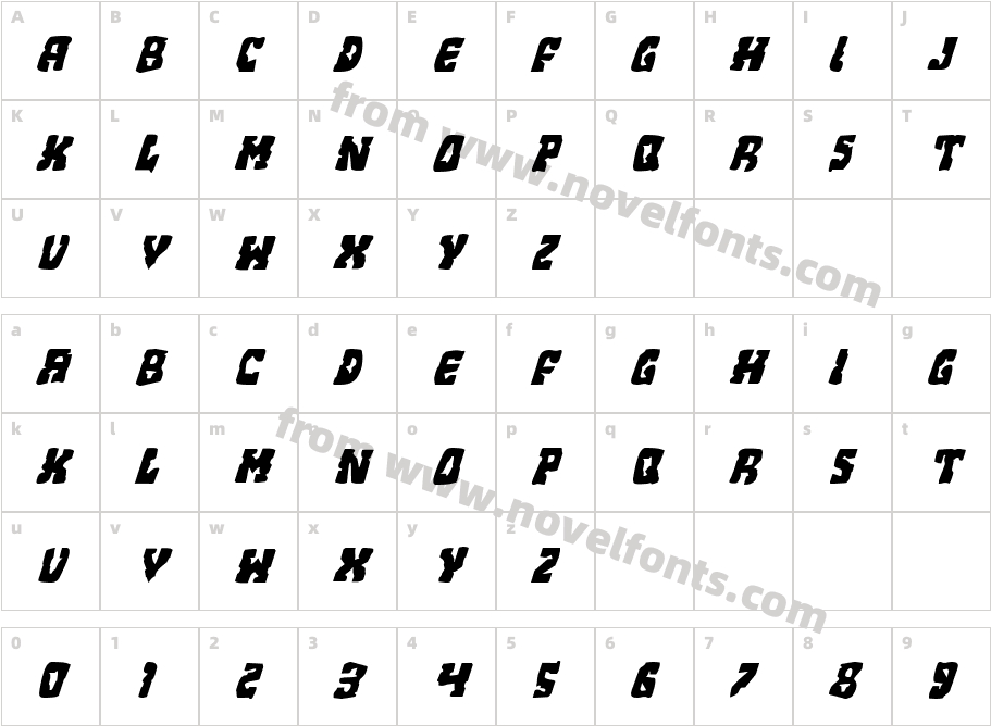 Beastian ItalicCharacter Map