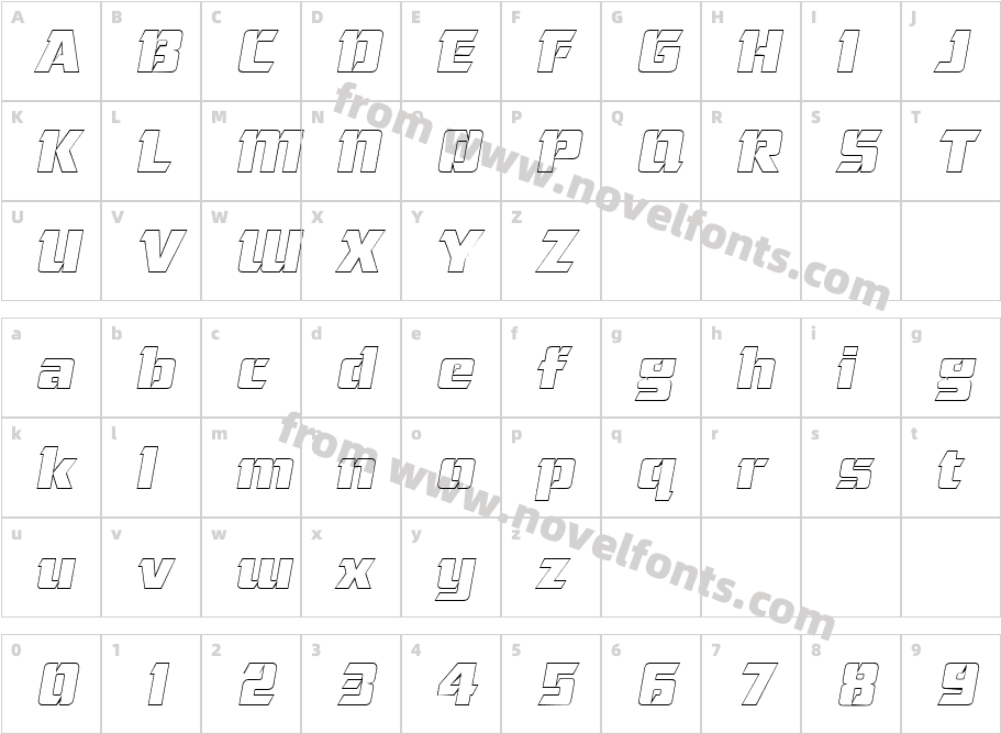 Cornered Outline ItalicCharacter Map