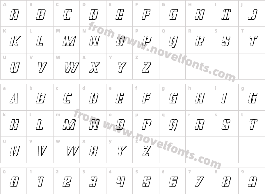 Covert Ops 3D ItalicCharacter Map