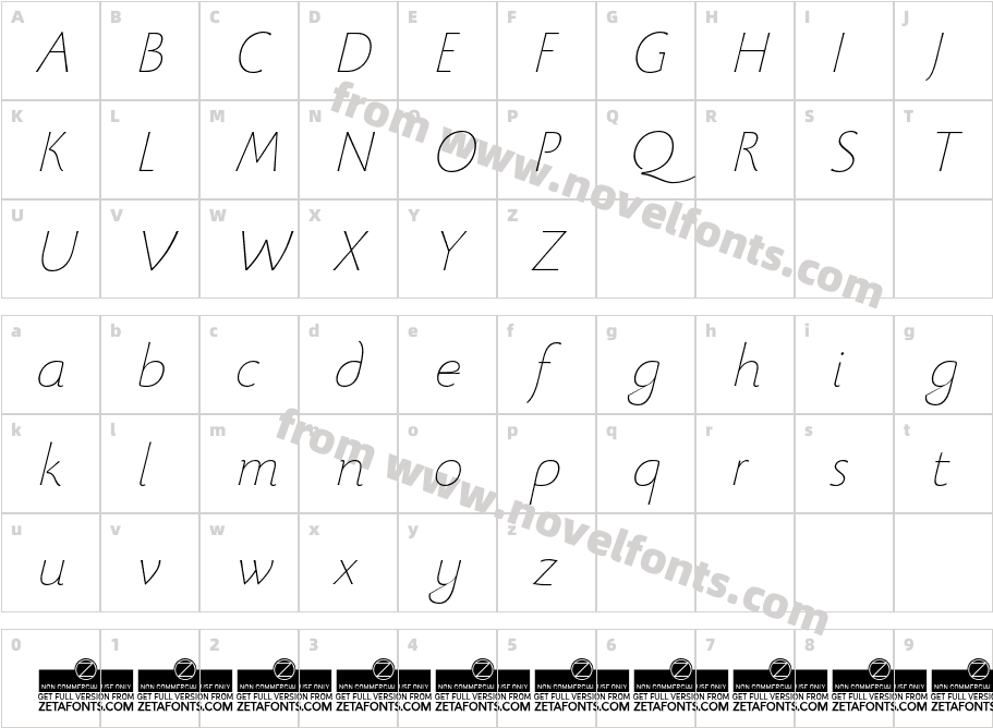 Beatrix Antiqua ThinCharacter Map