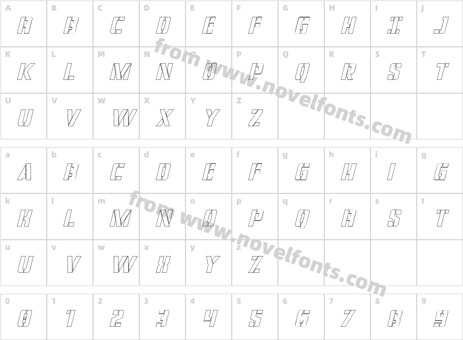 Covert Ops Outline ItalicCharacter Map