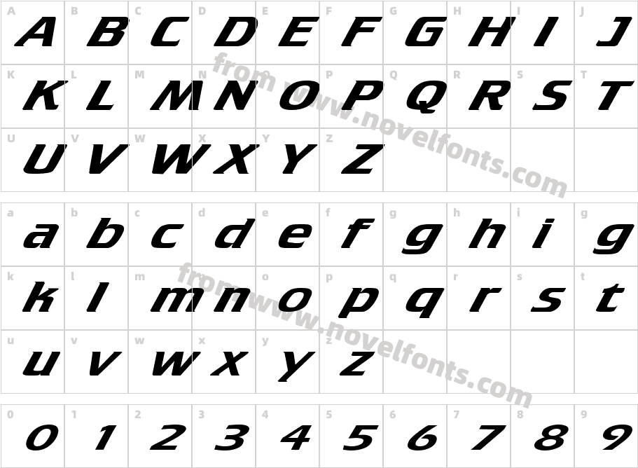 Cruiser Extended ItalicCharacter Map