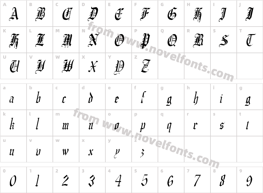 Crusader Gothic Condensed ItalicSWFTECharacter Map