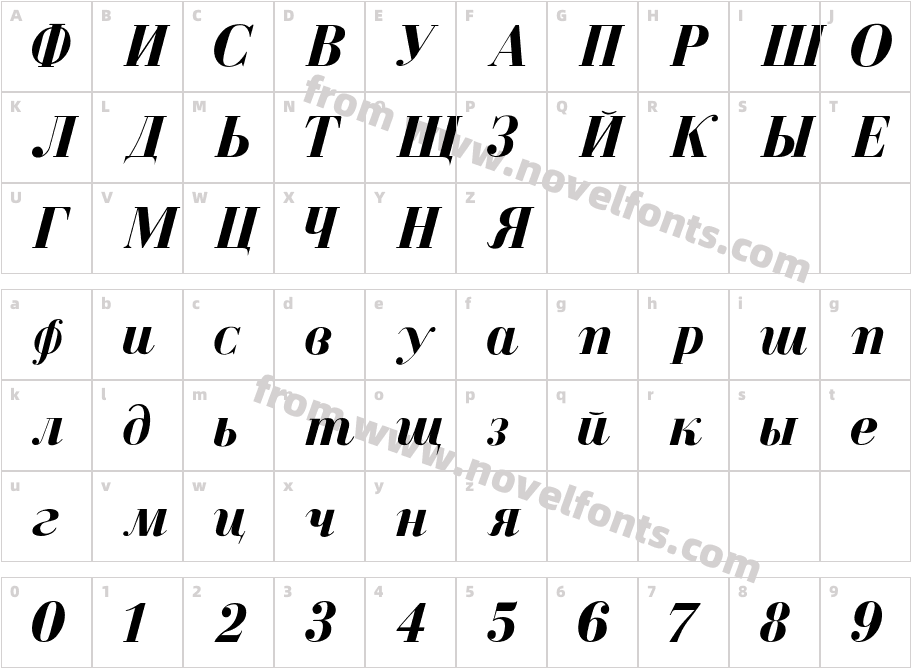 Cyrillic Bold ItalicCharacter Map