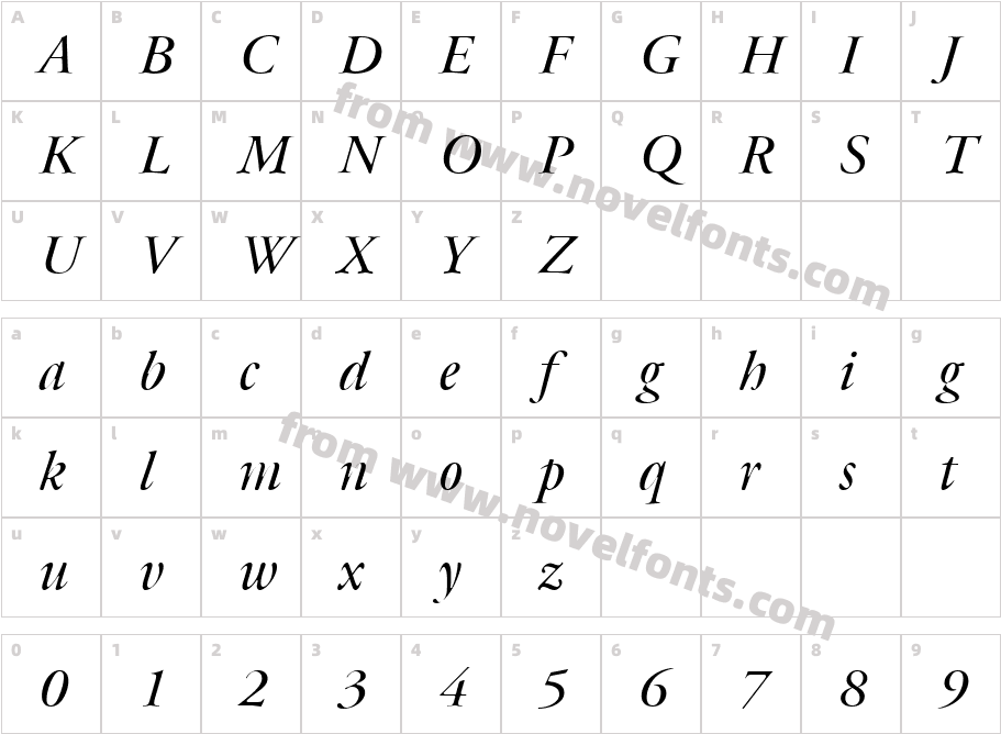 Cyrillic Garamond ItalicCharacter Map