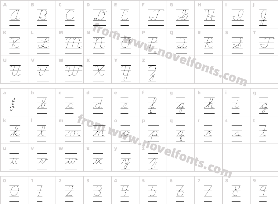 DMOB Cursive Dot LineCharacter Map