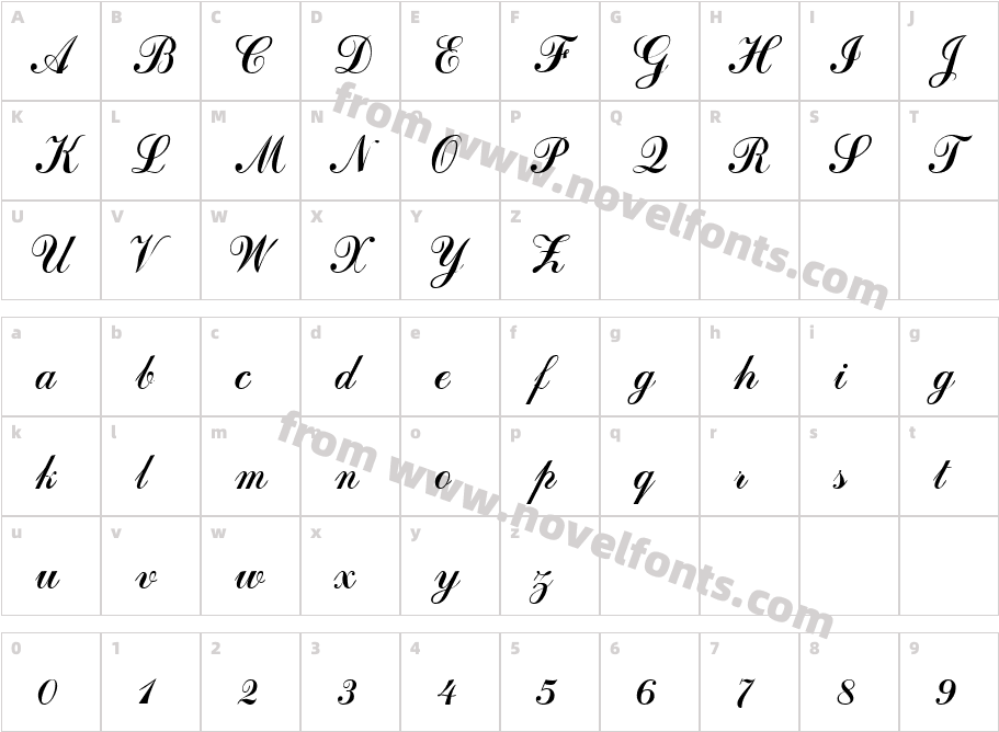 Dahling Script SskCharacter Map