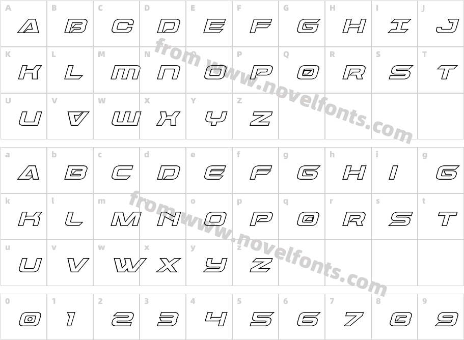 Dameron Bold Outline ItalicCharacter Map