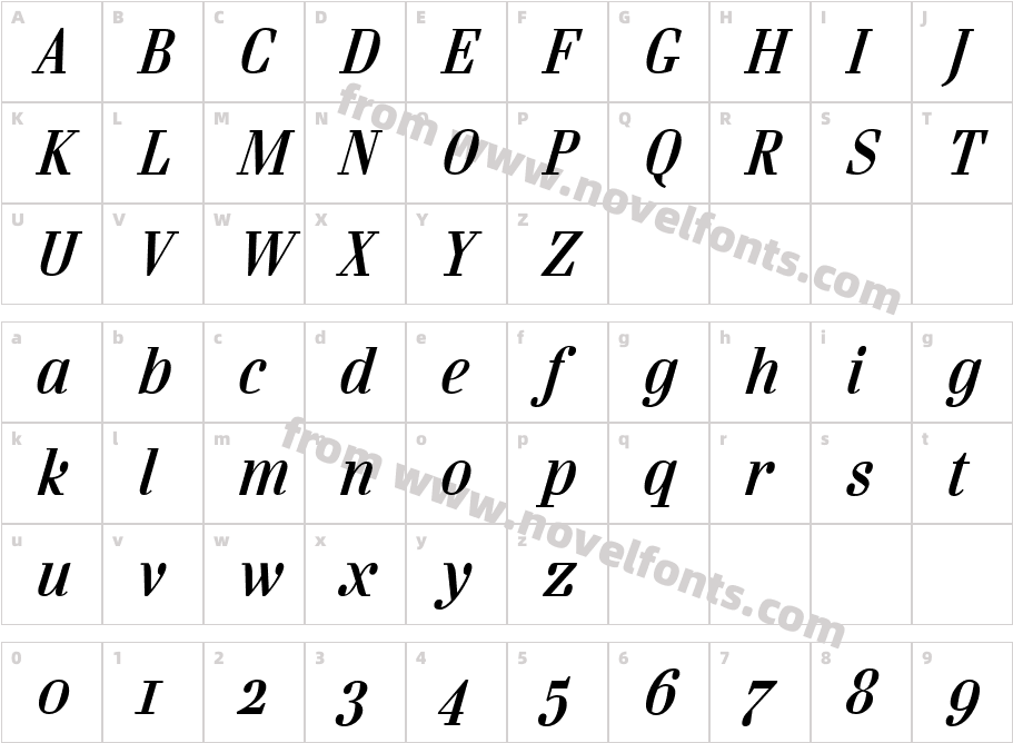 Danubia Bold ItalicCharacter Map