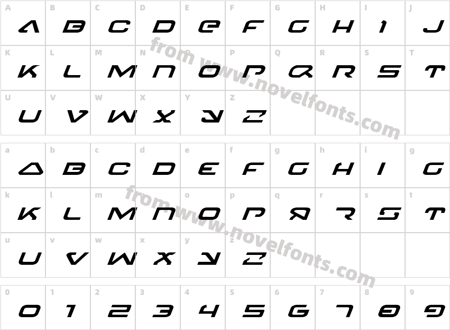 4114 Blaster Expanded ItalicCharacter Map