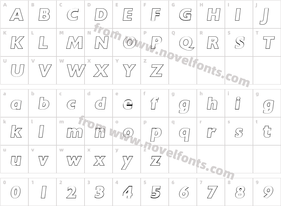 David Becker Outline Extra Bold ItalicCharacter Map