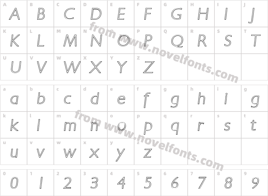 David Becker Outline Extra Light ItalicCharacter Map