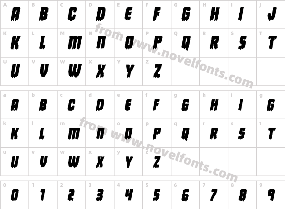 Deathblood Bold ItalicCharacter Map