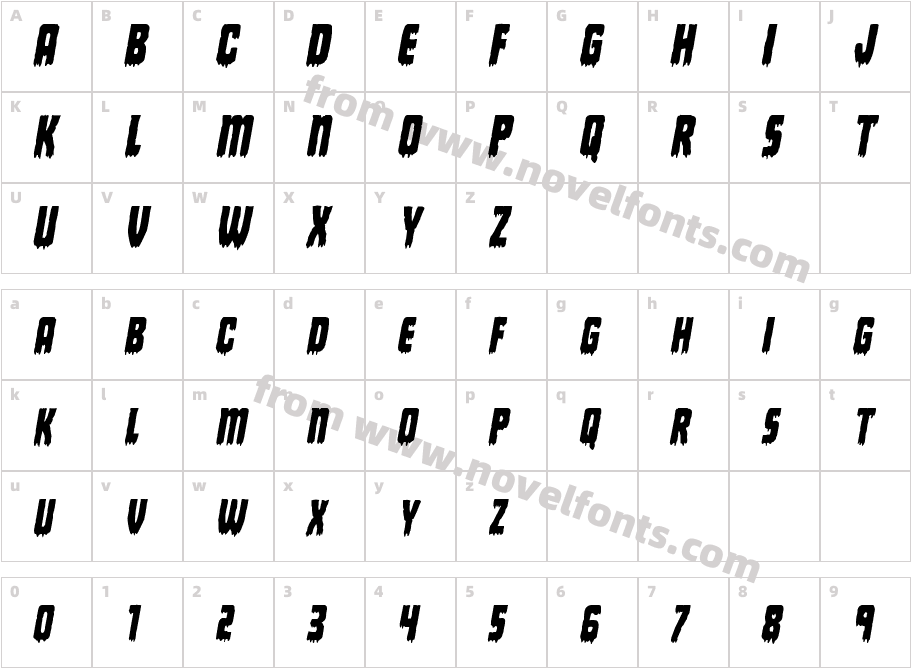 Deathblood Condensed ItalicCharacter Map