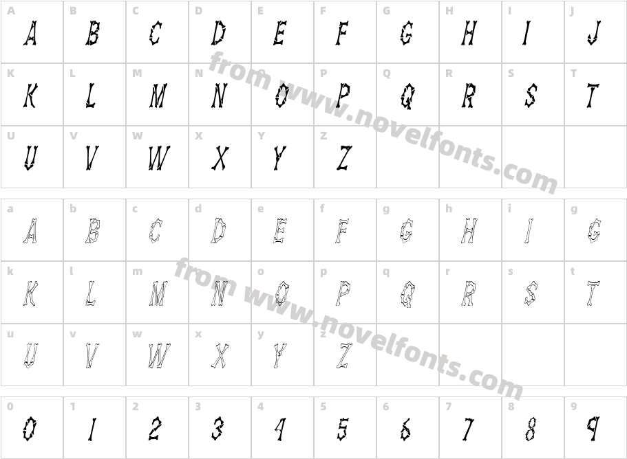 Dem Bones Condensed ItalicSWFTECharacter Map