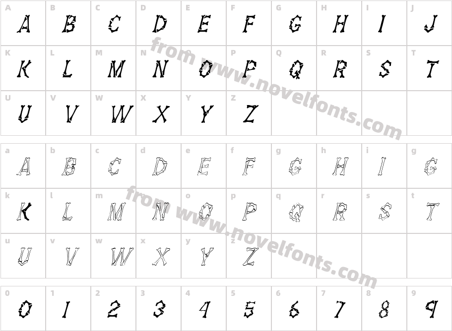 Dem Bones ItalicSWFTECharacter Map