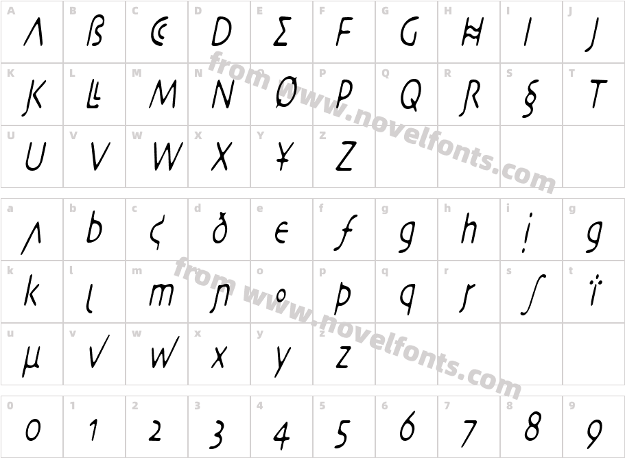 Desert Crypt Condensed ObliqueSWFTECharacter Map