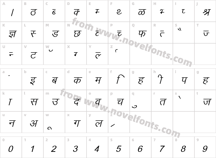 Dev Lys 010 ItalicCharacter Map