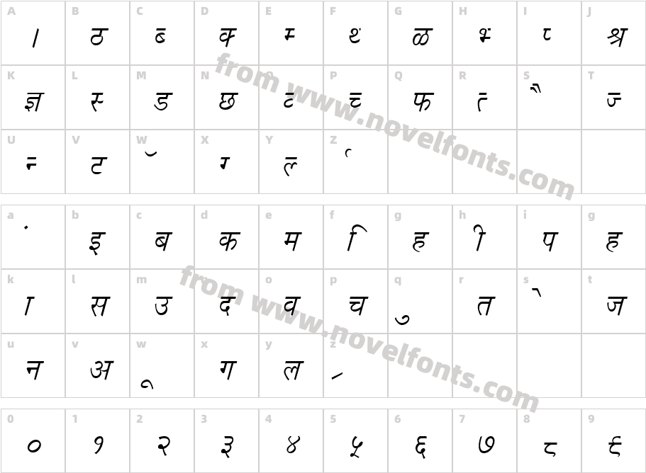 Dev Lys 020 ItalicCharacter Map