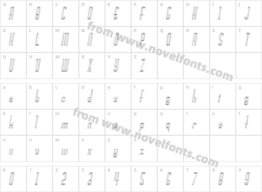 Devon Hollow Condensed ItalicCharacter Map