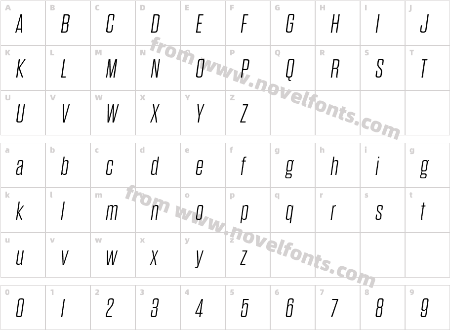 Dharma GothicE Ex Light ItalicCharacter Map