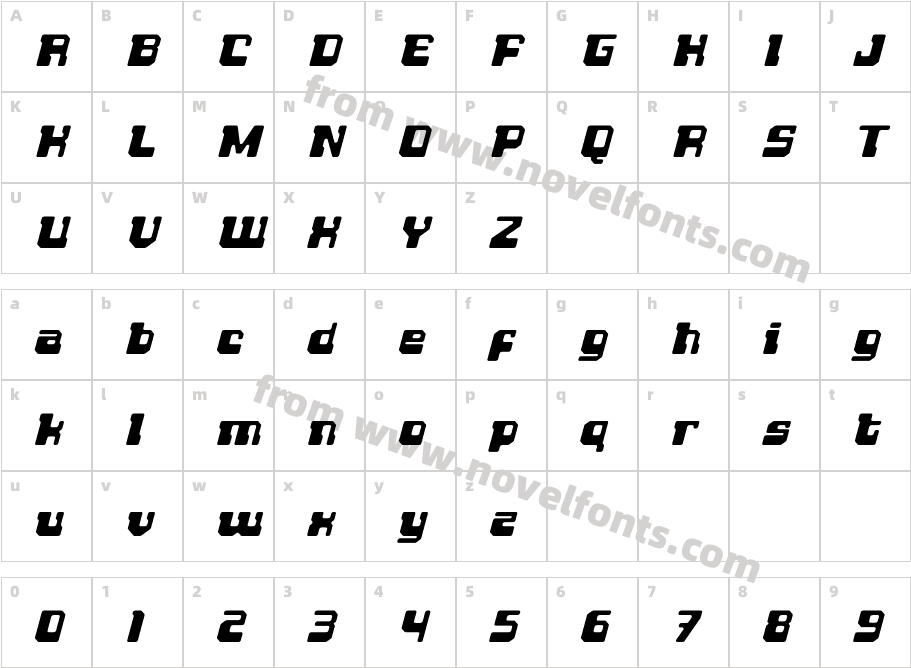 Digibats ItalicCharacter Map