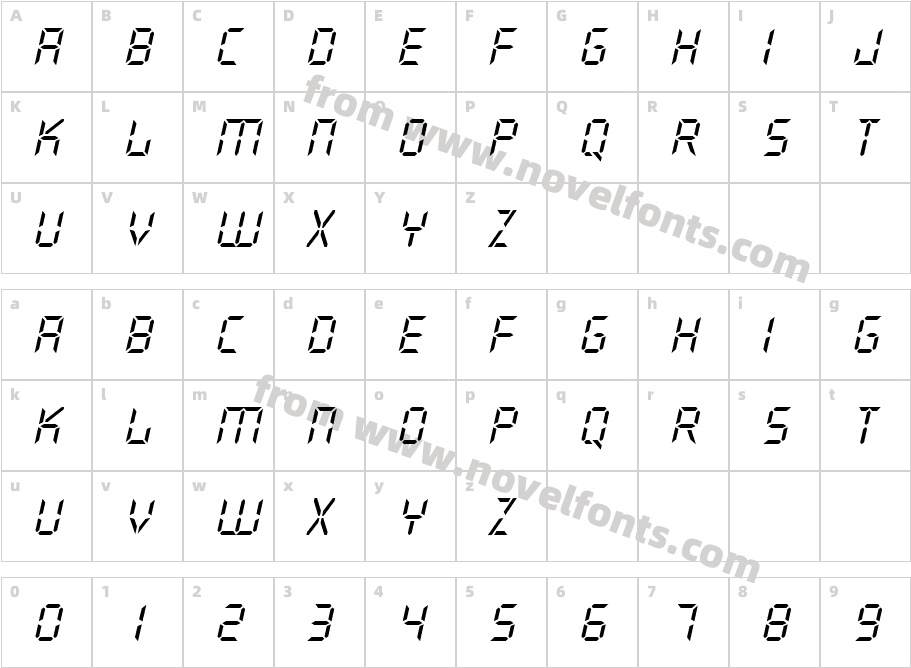 Digital Light SF ItalicCharacter Map