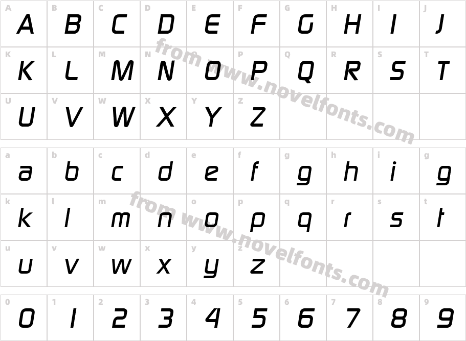 Digital Serial Bold ItalicCharacter Map