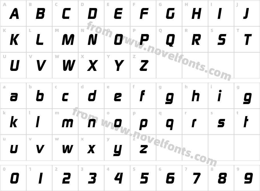 Digital Serial Extra Bold Regular ItalicCharacter Map