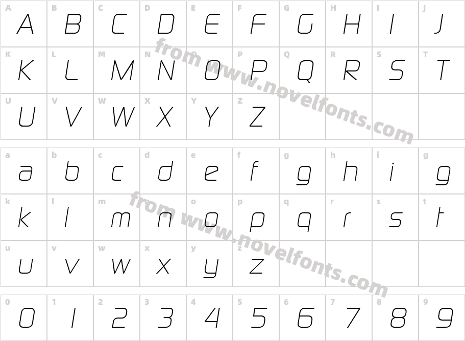 Digital Serial Regular ItalicCharacter Map