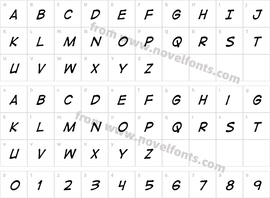 Digital Strip BB ItalicCharacter Map