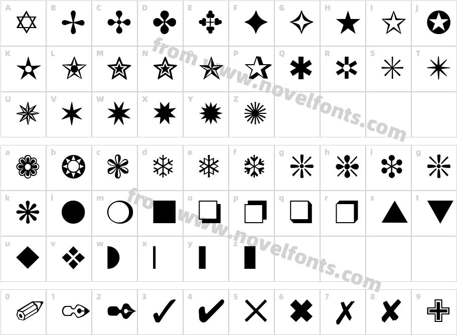 Dingbats OneCharacter Map