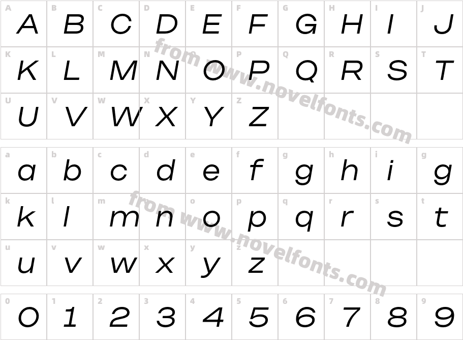 Doner Regular Display ItalicCharacter Map