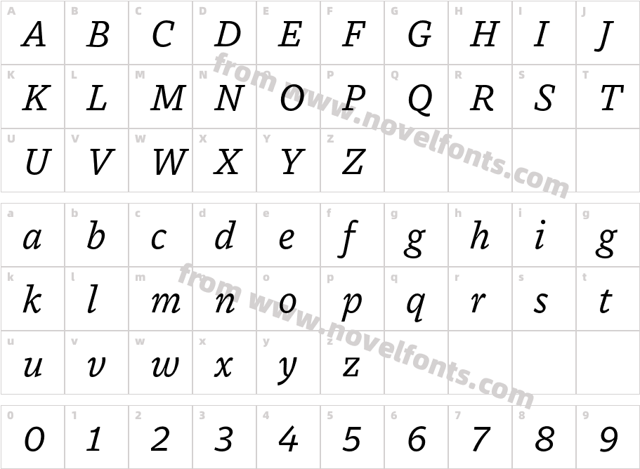 Dovetail MVB ItalicCharacter Map