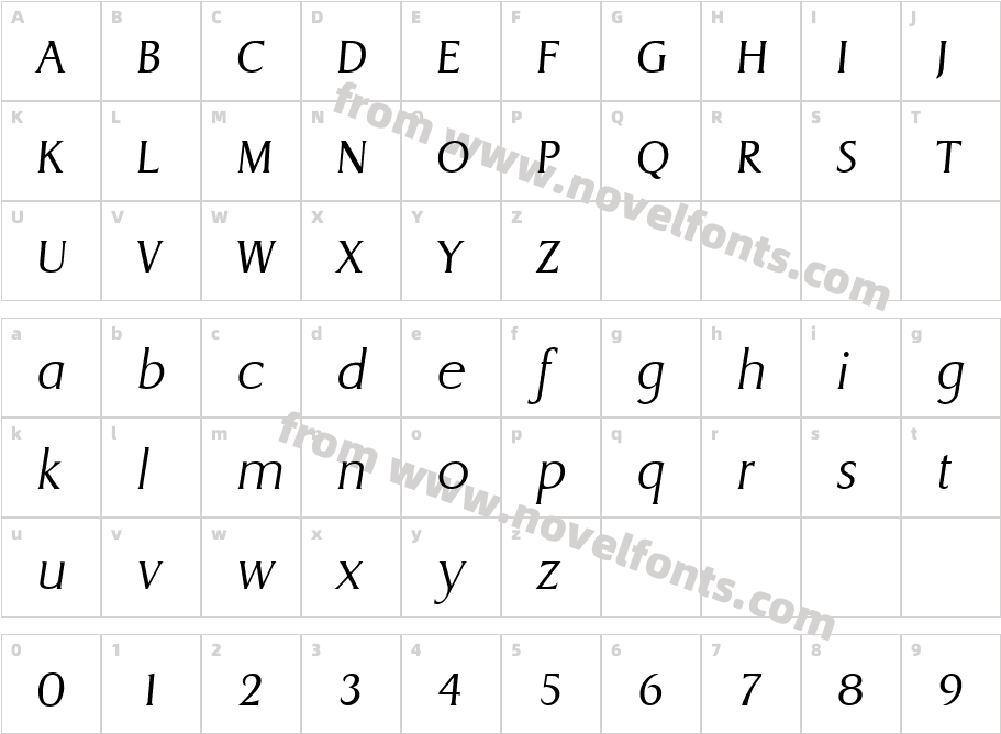 Dragon Serial Extra Light Regular ItalicCharacter Map