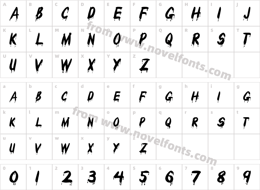 Drips ItalicCharacter Map