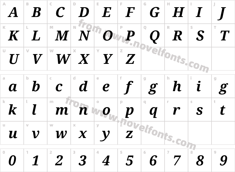 Droid Serif Bold ItalicCharacter Map