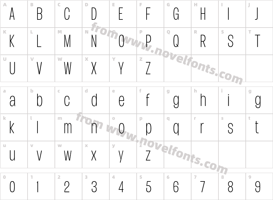 Duera PERSONAL USE Condensed ThinCharacter Map