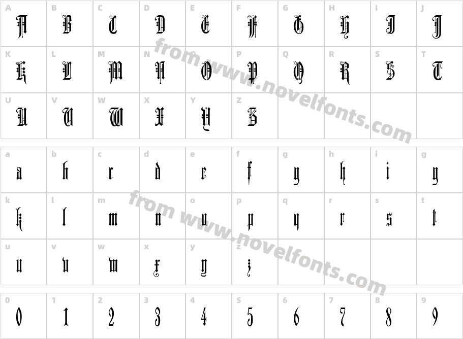 Durer Gothic RegularCharacter Map
