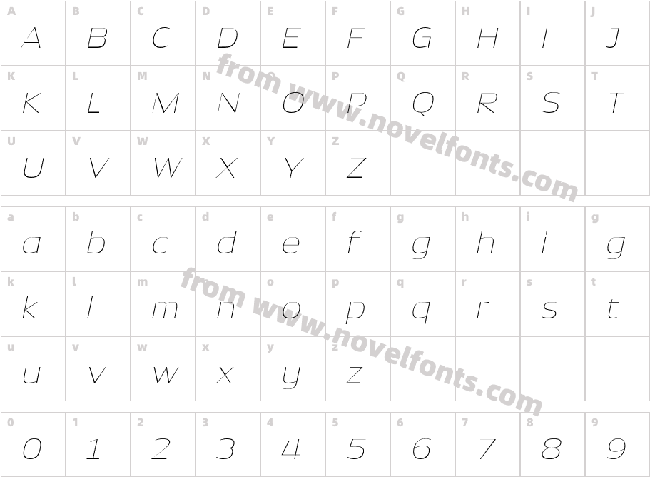 Dynasty Thin ItalicCharacter Map