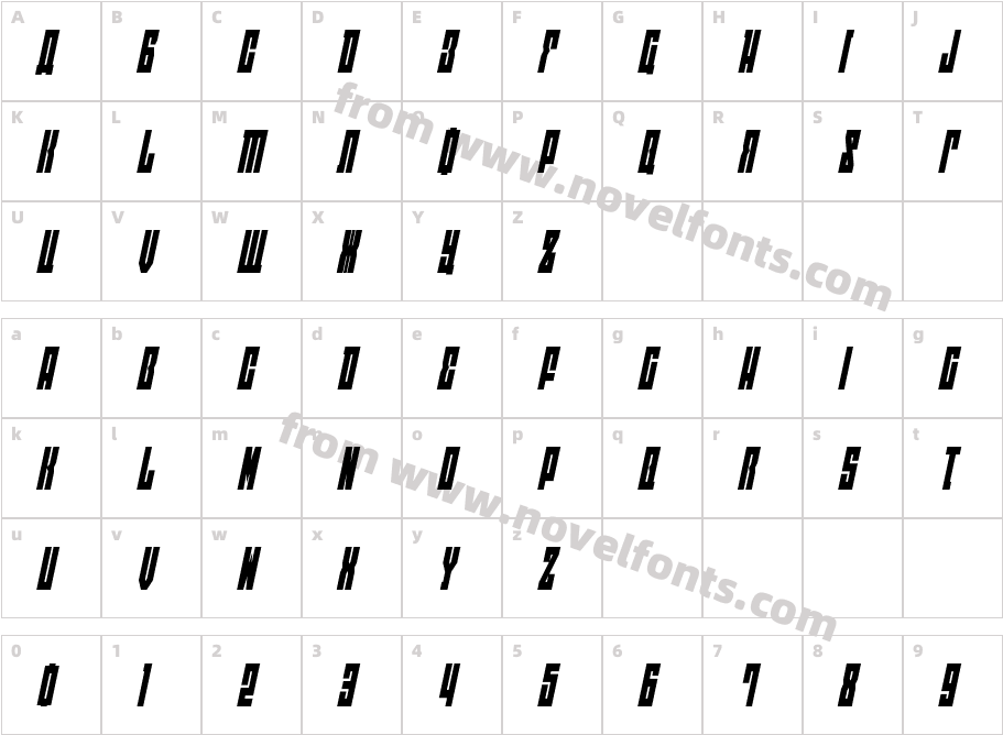 EAST-west Condensed ItalicCharacter Map