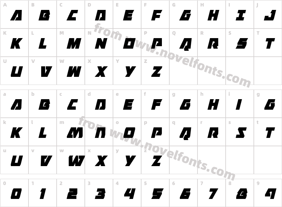 Eagle Strike Condensed ItalicCharacter Map